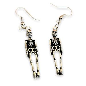 New Handmade Silver Halloween Skeleton Gothic Dangle Earrings